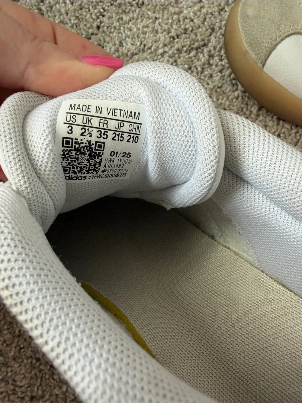 adidas White Sneakers with Pink Stripes size 3